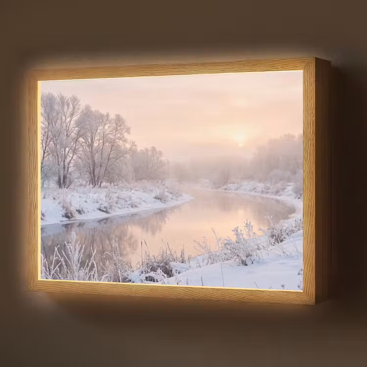 Rivier - Winter - Landschap - Sneeuw - Zonsopgang Light Box met batterij (Wandlamp) middel -z3d_website