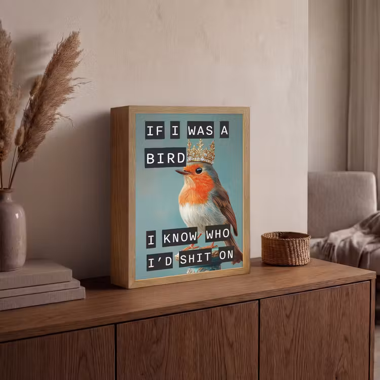 Roodborstje - Vogel - Blauw - Decoratie Light Box met batterij (Wandlamp) middel -sfeer2