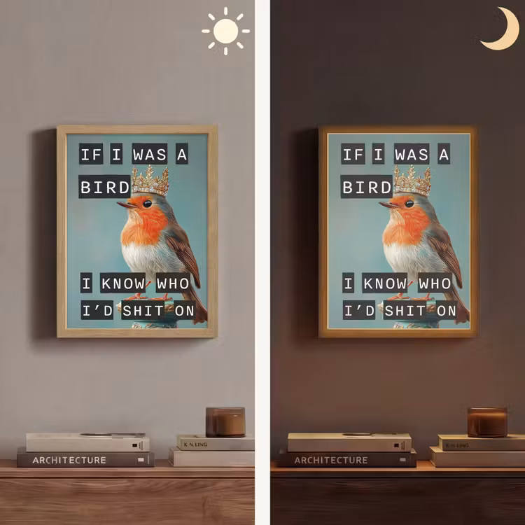 Roodborstje - Vogel - Blauw - Decoratie Light Box met batterij (Wandlamp) middel -sfeer3