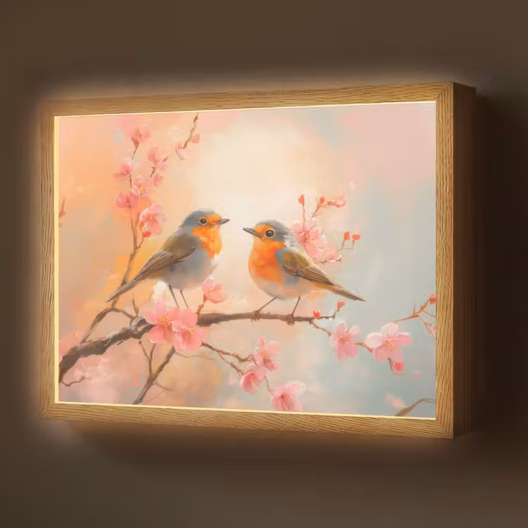 Roodborstjes - Sierlijk - Bloesemtak Light Box met batterij (Wandlamp) middel -z3d_website