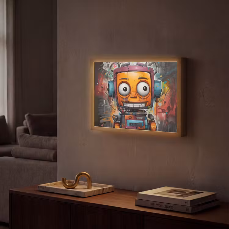Robot - Graffiti - Oranje - Kleuren Light Box met batterij (Wandlamp) middel -sfeer1
