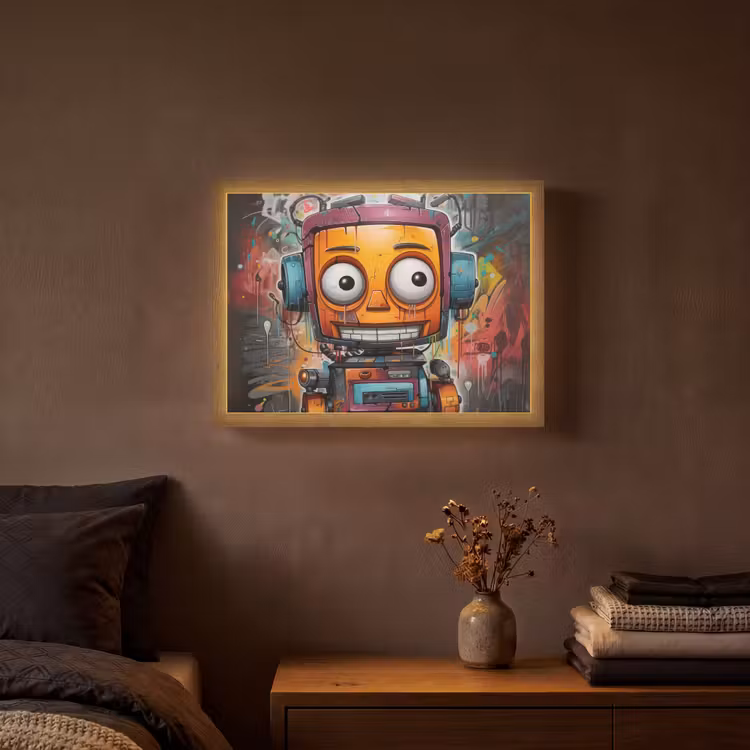 Robot - Graffiti - Oranje - Kleuren Light Box met batterij (Wandlamp) middel -sfeer4
