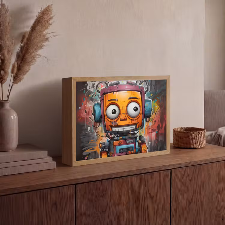 Robot - Graffiti - Oranje - Kleuren Light Box met batterij (Wandlamp) middel -sfeer2