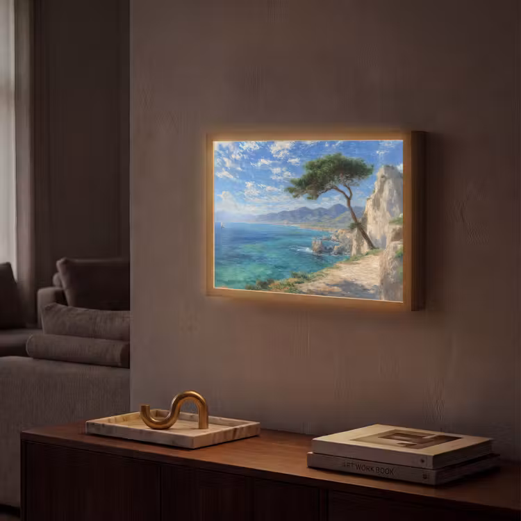 Rotsen - Kustlijn - Boom - Bergen Light Box met batterij (Wandlamp) middel -sfeer1
