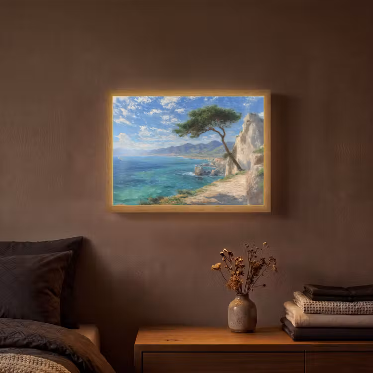 Rotsen - Kustlijn - Boom - Bergen Light Box met batterij (Wandlamp) middel -sfeer4