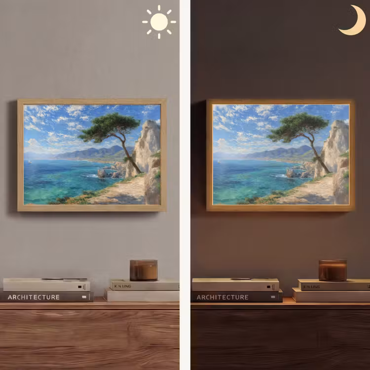 Rotsen - Kustlijn - Boom - Bergen Light Box met batterij (Wandlamp) middel -sfeer3