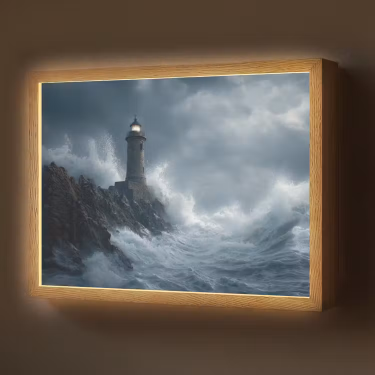 Rotsen - Vuurtoren - Golven - Klliffen Light Box met batterij (Wandlamp) middel -z3d_website