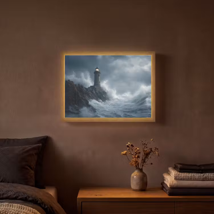 Rotsen - Vuurtoren - Golven - Klliffen Light Box met batterij (Wandlamp) middel -sfeer4