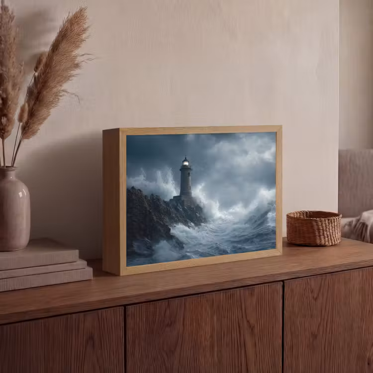 Rotsen - Vuurtoren - Golven - Klliffen Light Box met batterij (Wandlamp) middel -sfeer2