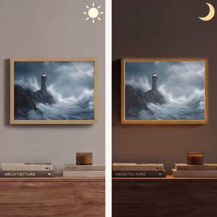 Rotsen - Vuurtoren - Golven - Klliffen Light Box met batterij (Wandlamp) middel -sfeer3