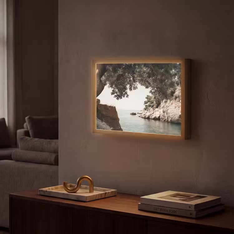 Rotsen - Zee - Boom - Groen Light Box met batterij (Wandlamp) middel -sfeer1