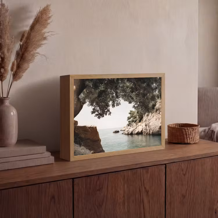 Rotsen - Zee - Boom - Groen Light Box met batterij (Wandlamp) middel -sfeer2