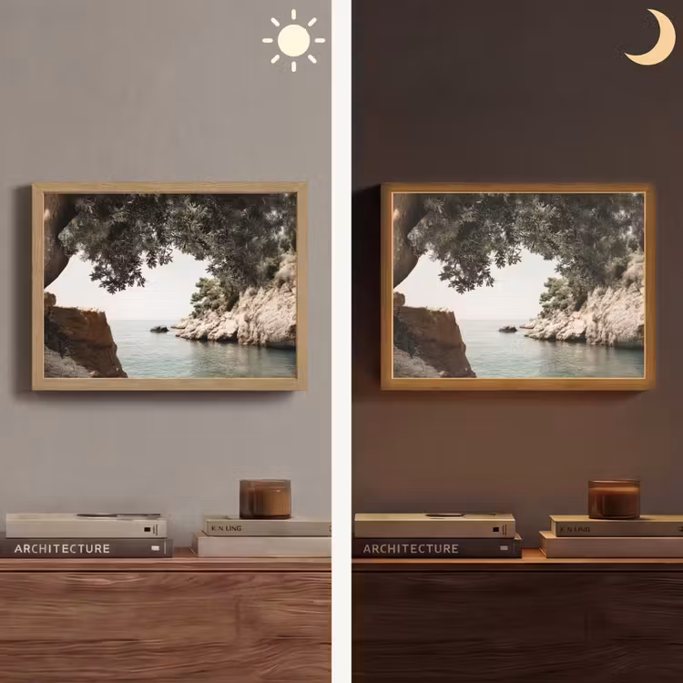 Rotsen - Zee - Boom - Groen Light Box met batterij (Wandlamp) middel -sfeer3