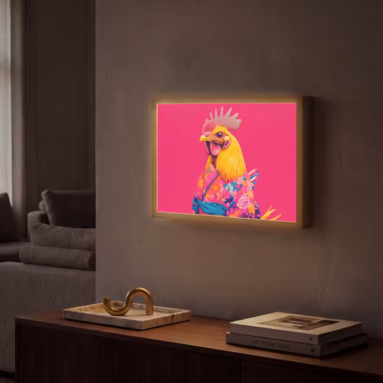 Haan - Kleurrijk - Kimono - Roze Light Box met batterij (Wandlamp) middel -sfeer1