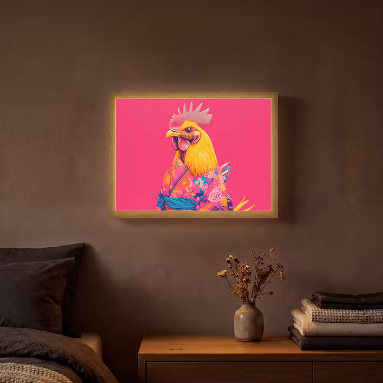 Haan - Kleurrijk - Kimono - Roze Light Box met batterij (Wandlamp) middel -sfeer4
