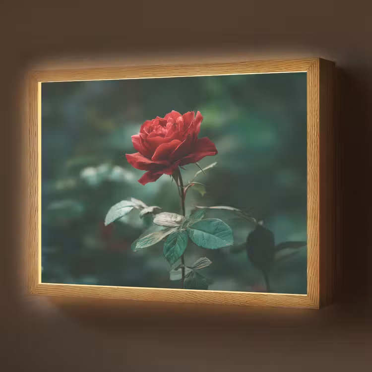 Roos - Bladeren - Dieprood Light Box met batterij (Wandlamp) middel -z3d_website