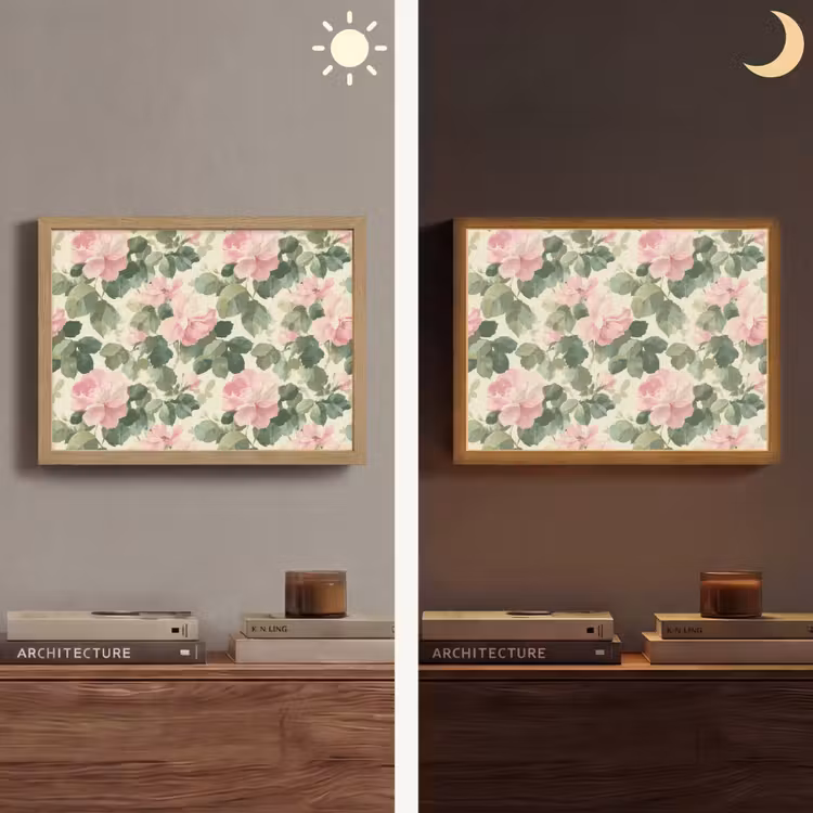 Rozen - Botanisch - Roze Light Box met batterij (Wandlamp) middel 907 -sfeer3