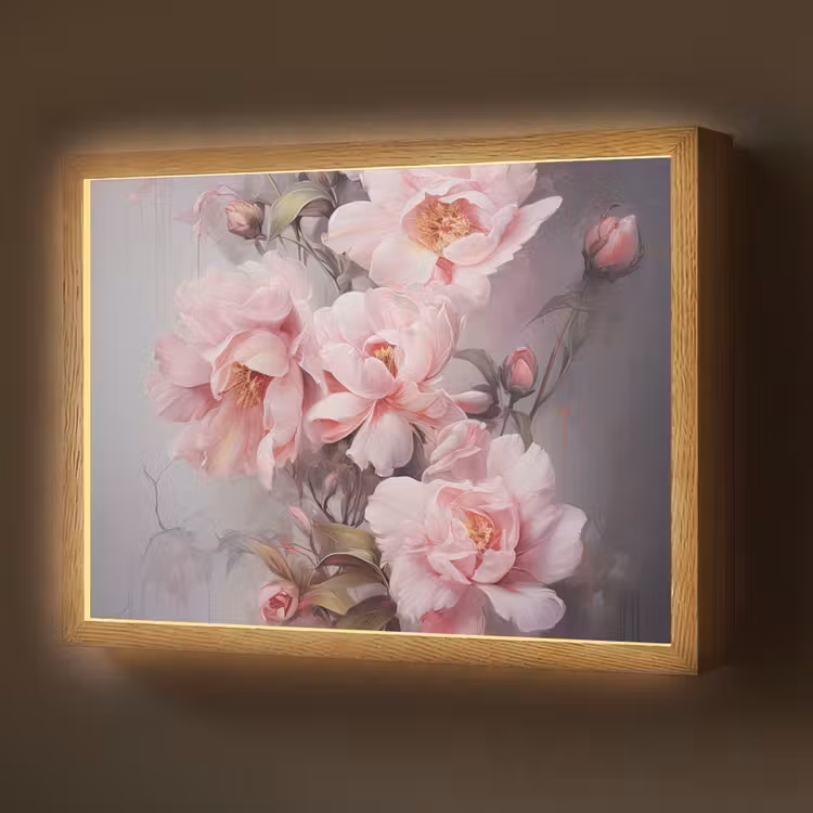 Rozen - Bloemen - Roze - Kunst - Watercolor Light Box met batterij (Wandlamp) middel -z3d_website