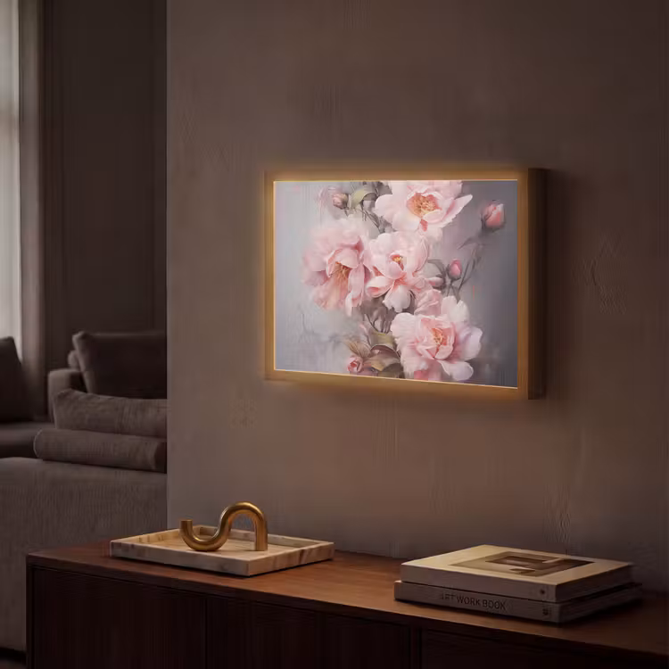 Rozen - Bloemen - Roze - Kunst - Watercolor Light Box met batterij (Wandlamp) middel -sfeer1