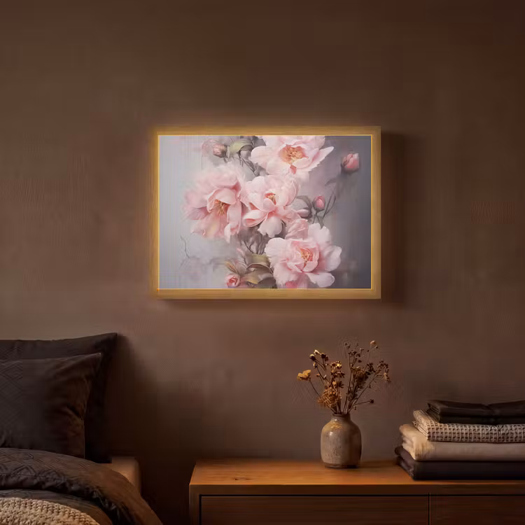 Rozen - Bloemen - Roze - Kunst - Watercolor Light Box met batterij (Wandlamp) middel -sfeer4