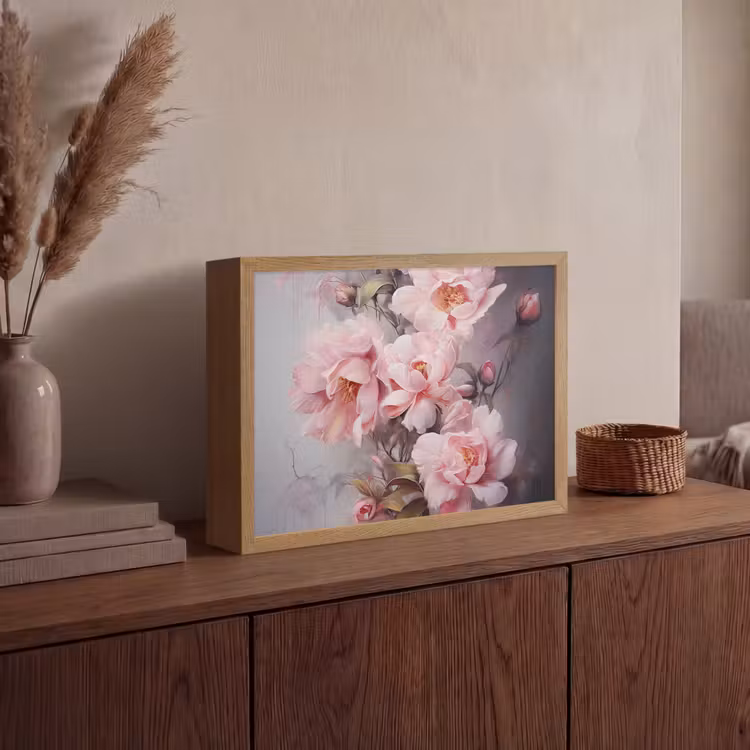 Rozen - Bloemen - Roze - Kunst - Watercolor Light Box met batterij (Wandlamp) middel -sfeer2