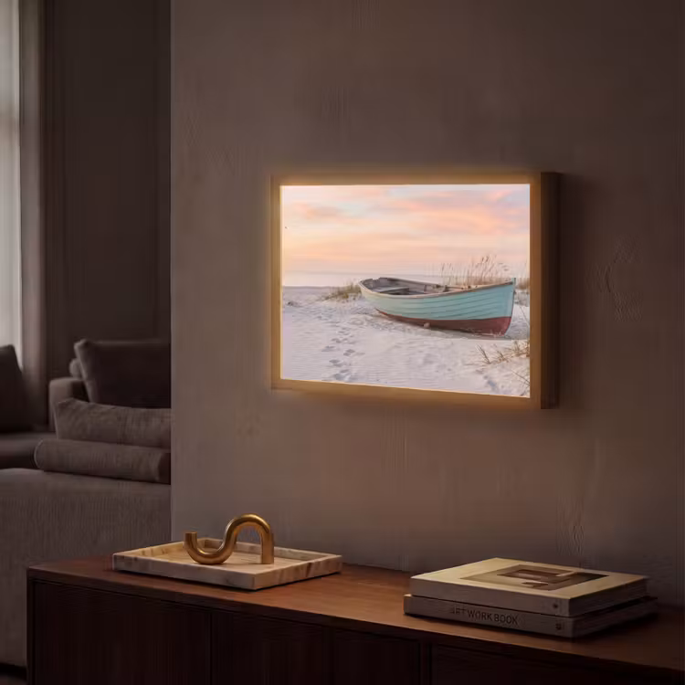 Rustiek - Roeiboot - Zandstrand Light Box met batterij (Wandlamp) middel -sfeer1