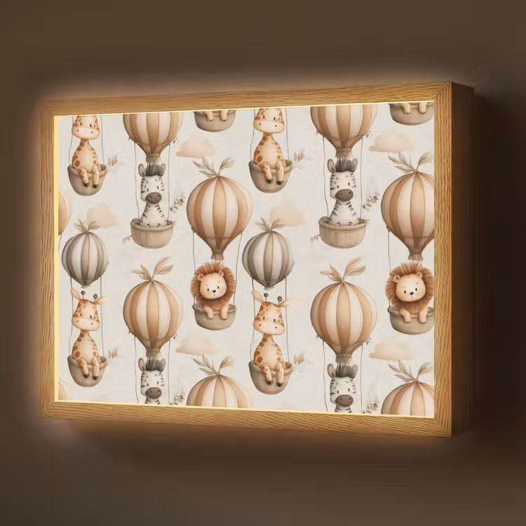 Safari - Luchtballonen - Taupe Light Box met batterij (Wandlamp) middel 907 -z3d_website