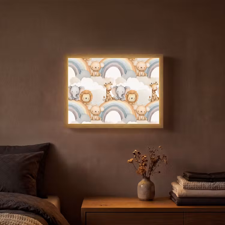 Safari - Regenboog - Kleurrijk Light Box met batterij (Wandlamp) middel 907 -sfeer4