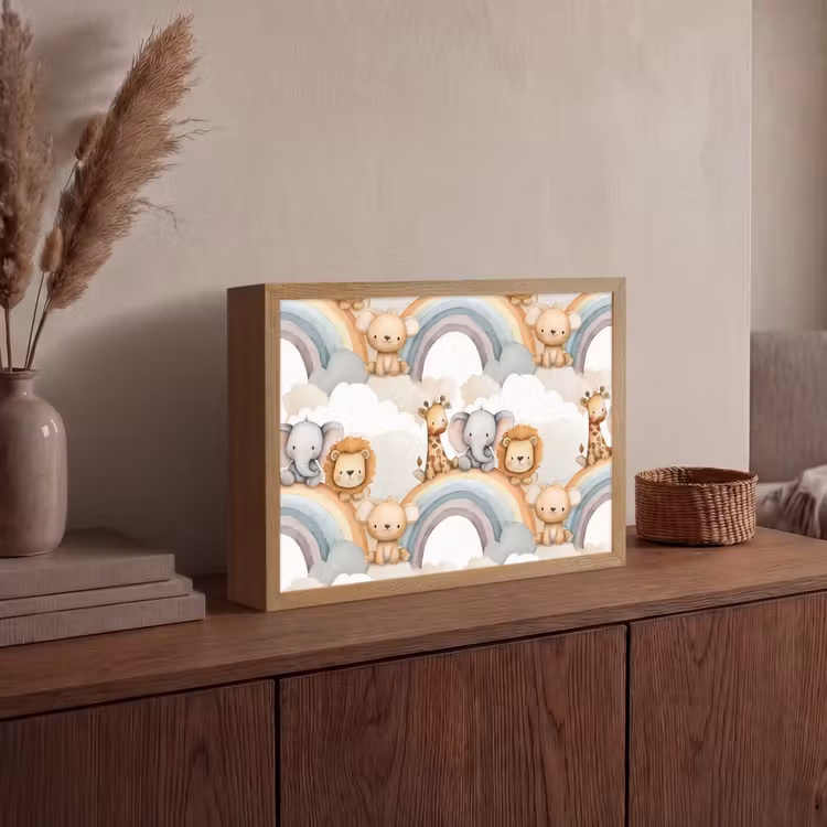 Safari - Regenboog - Kleurrijk Light Box met batterij (Wandlamp) middel 907 -sfeer2