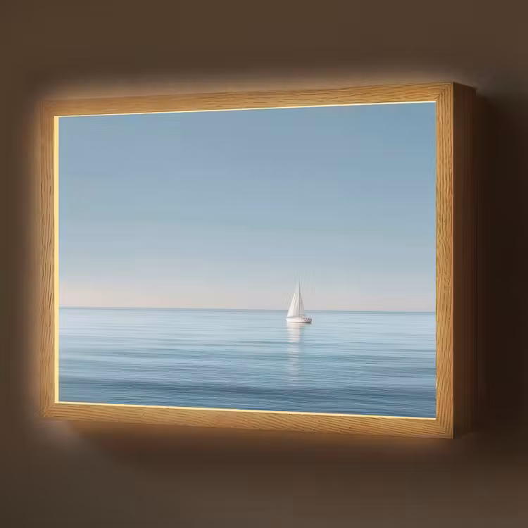 Zeilbootje - Kalme zee - Helderblauwe hemel Light Box met batterij (Wandlamp) middel -z3d_website