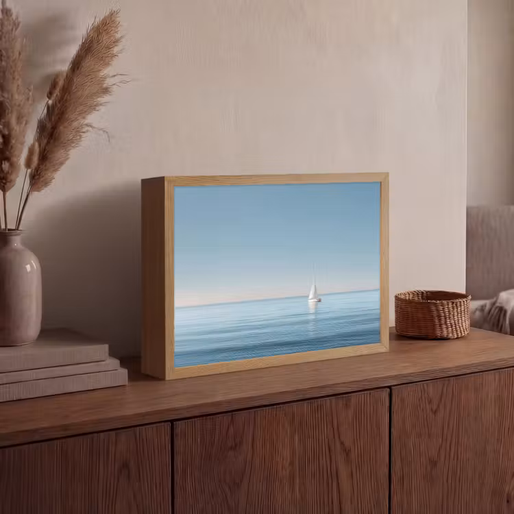 Zeilbootje - Kalme zee - Helderblauwe hemel Light Box met batterij (Wandlamp) middel -sfeer2
