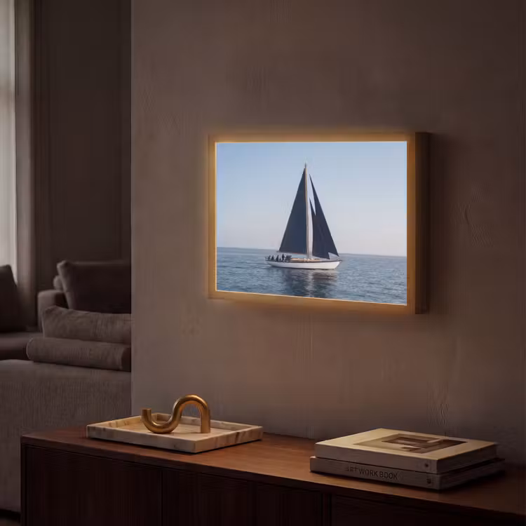 Zeilboot - Zee - Blauw Light Box met batterij (Wandlamp) middel -sfeer1