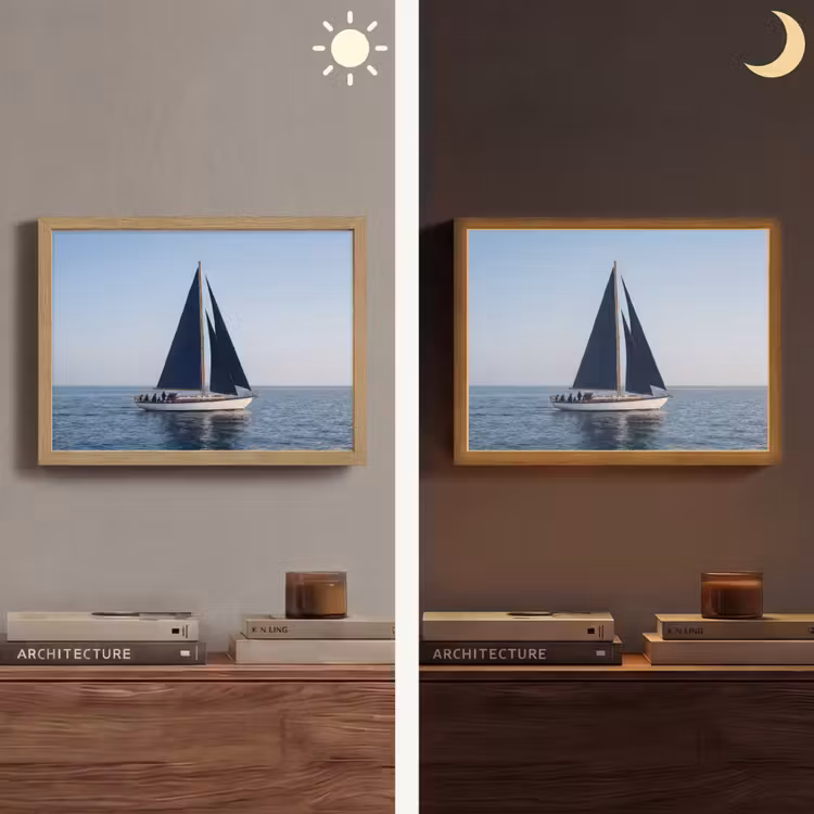 Zeilboot - Zee - Blauw Light Box met batterij (Wandlamp) middel -sfeer3