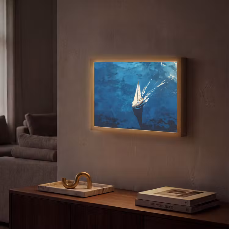 Zeilboot - Water - Abstract - Schaduw Light Box met batterij (Wandlamp) middel -sfeer1
