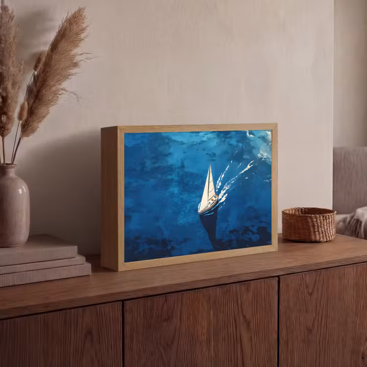 Zeilboot - Water - Abstract - Schaduw Light Box met batterij (Wandlamp) middel -sfeer2