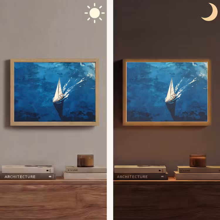 Zeilboot - Water - Abstract - Schaduw Light Box met batterij (Wandlamp) middel -sfeer3