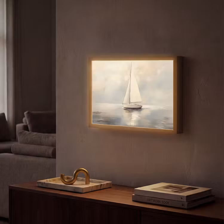 Zeilschip - Zee - Bewolkt Light Box met batterij (Wandlamp) middel -sfeer1