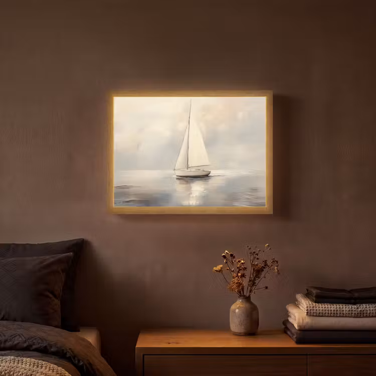 Zeilschip - Zee - Bewolkt Light Box met batterij (Wandlamp) middel -sfeer4