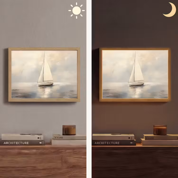 Zeilschip - Zee - Bewolkt Light Box met batterij (Wandlamp) middel -sfeer3