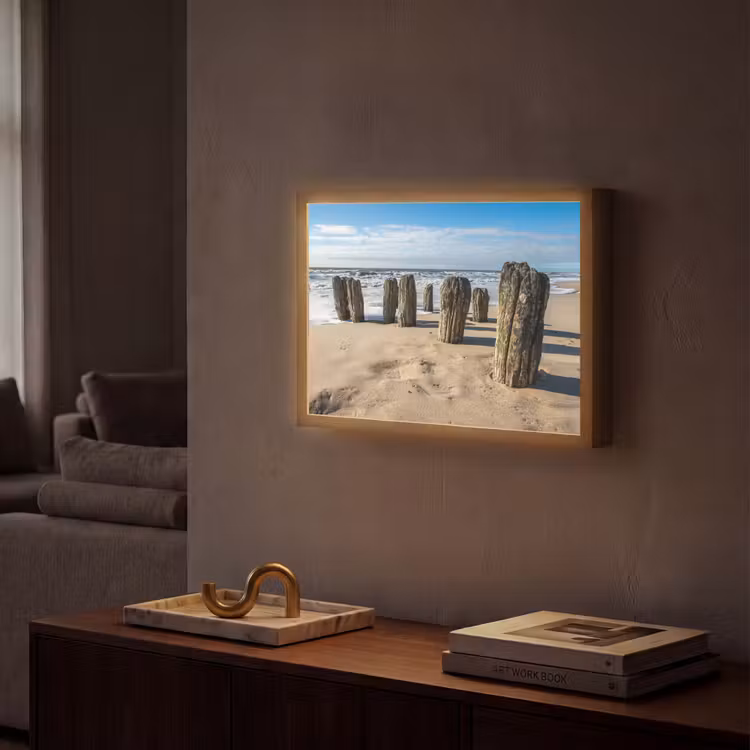 Zand - Strand - Paal - Water - Zomer Light Box met batterij (Wandlamp) middel -sfeer1