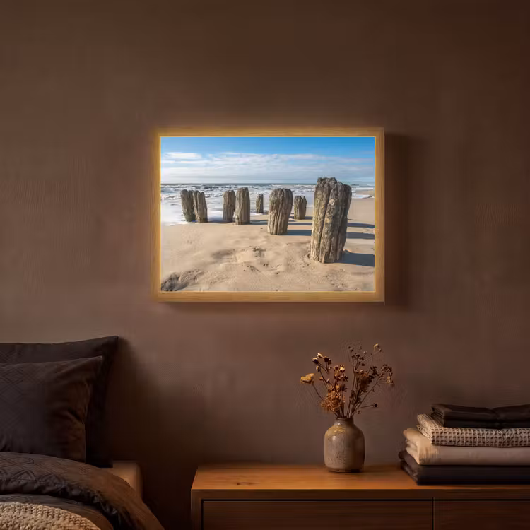 Zand - Strand - Paal - Water - Zomer Light Box met batterij (Wandlamp) middel -sfeer4