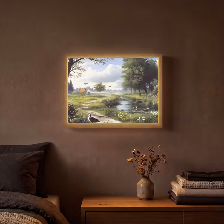 Zandpad - Groen landschap - Water Light Box met batterij (Wandlamp) middel -sfeer4
