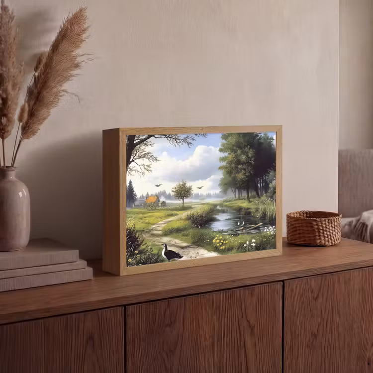 Zandpad - Groen landschap - Water Light Box met batterij (Wandlamp) middel -sfeer2