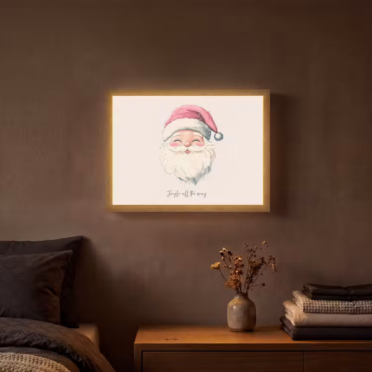Kerstman - Kerst - Quote - Beige Light Box met batterij (Wandlamp) middel -sfeer4