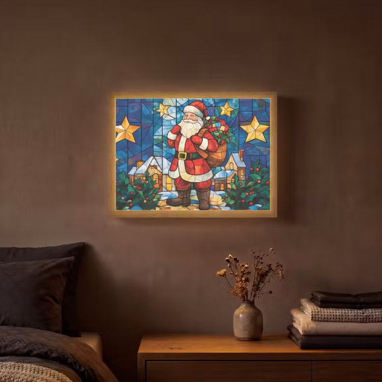 Kerstman - Glas - Kleurrijk Light Box met batterij (Wandlamp) middel -sfeer4