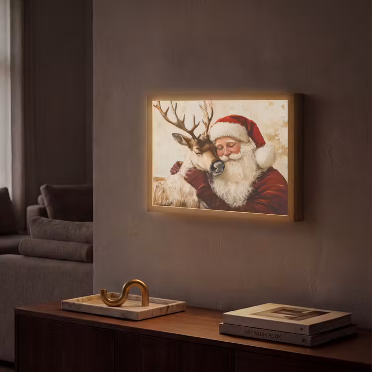 Kerstman - Rendier - Kerst - Christmas Light Box met batterij (Wandlamp) middel -sfeer1