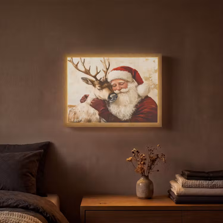Kerstman - Rendier - Kerst - Christmas Light Box met batterij (Wandlamp) middel -sfeer4