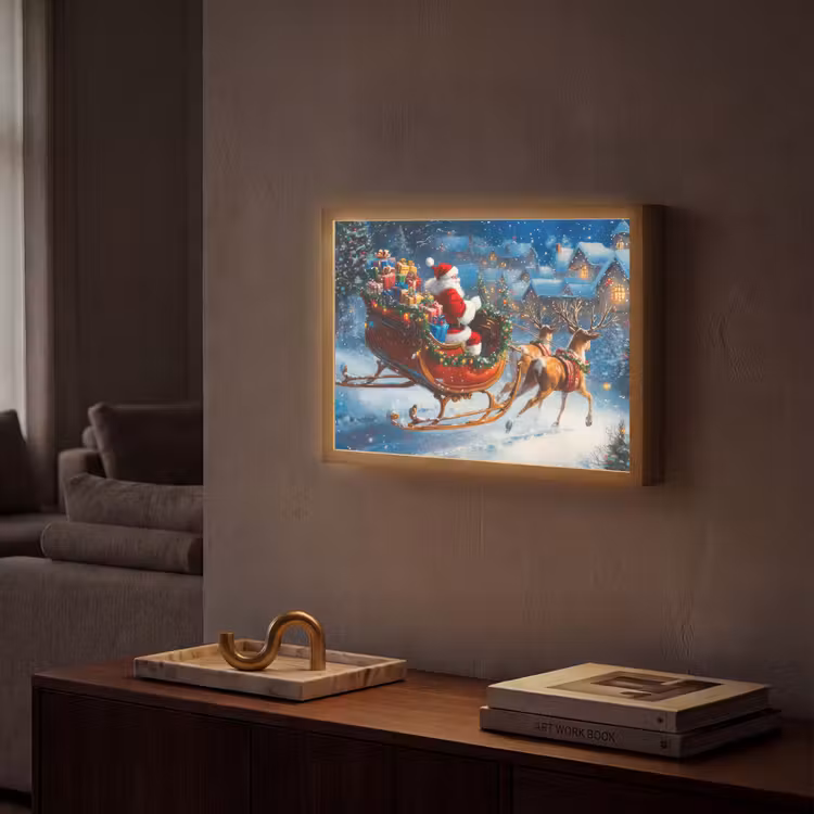 Kerstman - Rendier - Kerst - Sneeuw Light Box met batterij (Wandlamp) middel -sfeer1