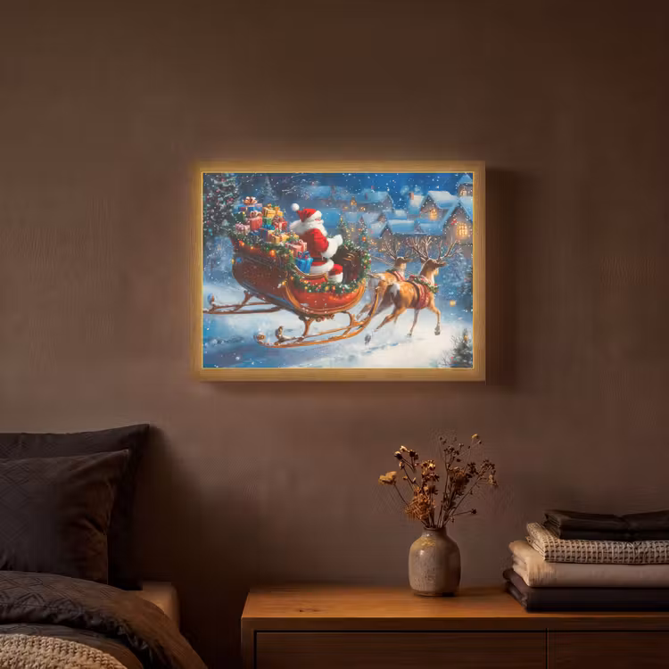 Kerstman - Rendier - Kerst - Sneeuw Light Box met batterij (Wandlamp) middel -sfeer4