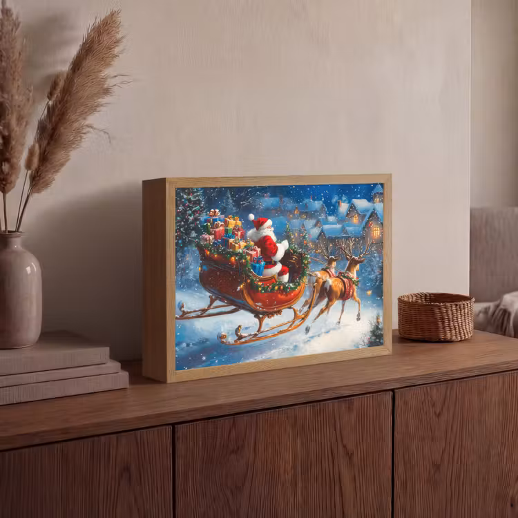 Kerstman - Rendier - Kerst - Sneeuw Light Box met batterij (Wandlamp) middel -sfeer2